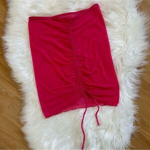 Mesh Skirt Swimsuit Cover Up Hot Pink Ruched Small